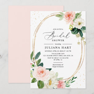 Blush Pink Floral Geometric Frame Bridal Shower Invitation