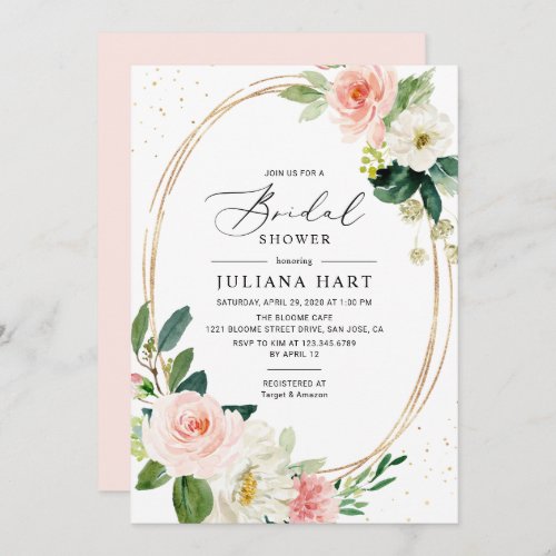 Blush Pink Floral Geometric Frame Bridal Shower Invitation