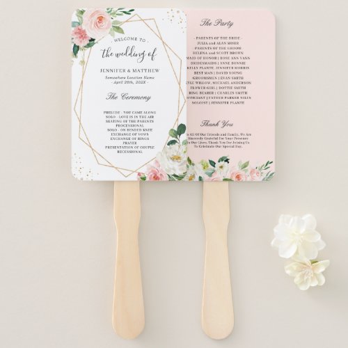 Blush Pink Floral Geometric Frame Wedding Program Hand Fan