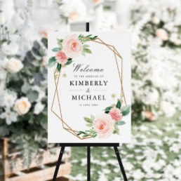blush pink floral geometric frame wedding sign