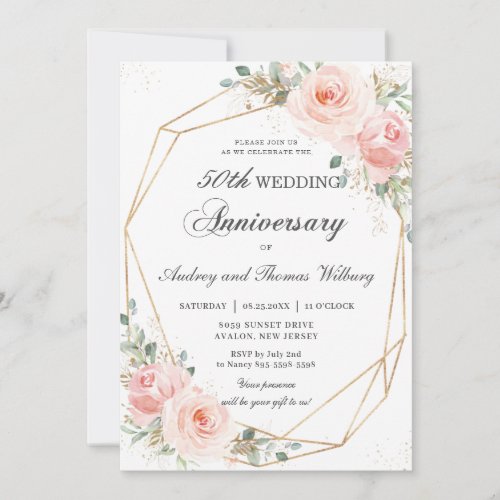 Blush Pink Floral Geometric Wedding Anniversary Invitation