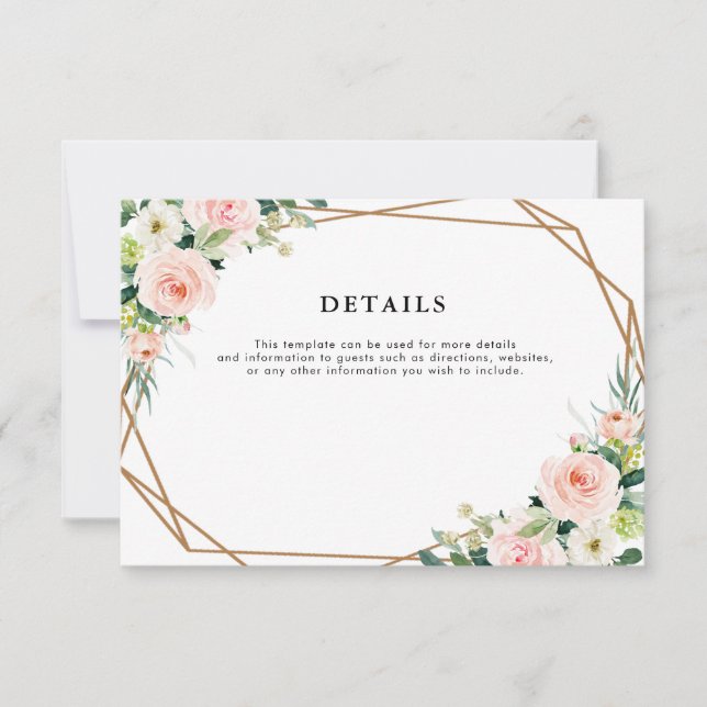 blush pink floral geometric wedding details card (Front)