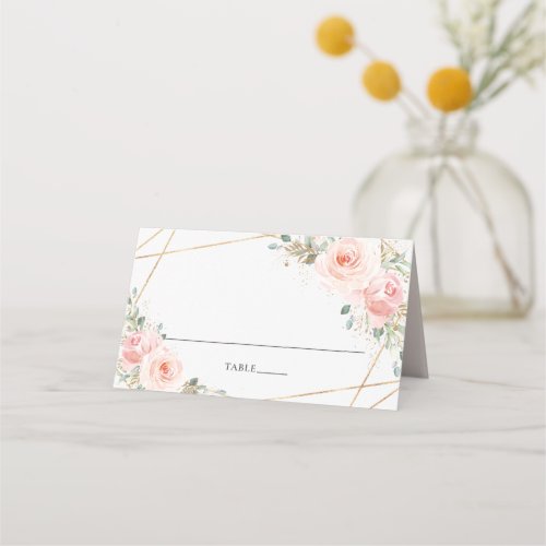 Blush Pink Floral Geometric Wedding Guest Name  Place Card