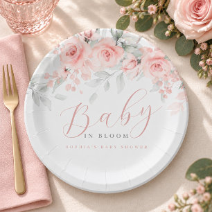 Blush Pink Floral Girl Baby in Bloom Paper Plates
