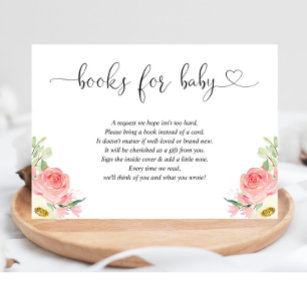 Blush pink floral girl baby shower book request enclosure card