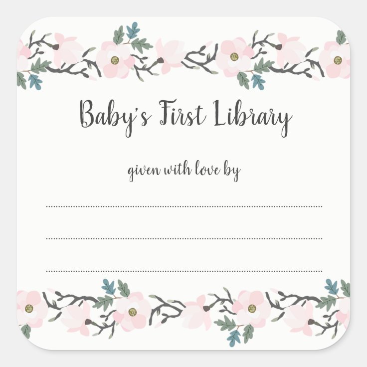 Blush Pink Floral girl baby shower bookplate Zazzle