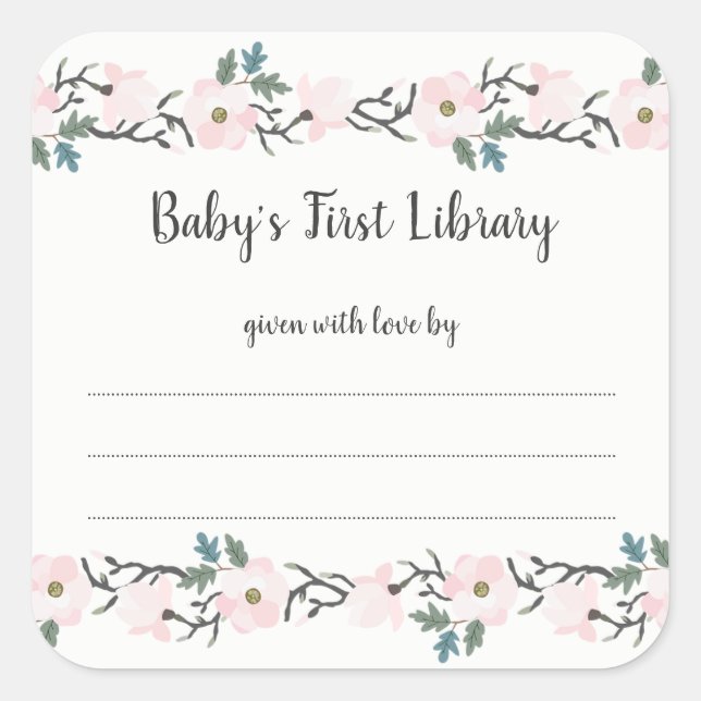 Blush Pink Floral girl baby shower bookplate (Front)