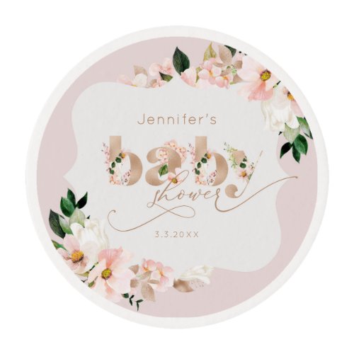 Blush pink floral girl baby shower Bracket Edible Frosting Rounds