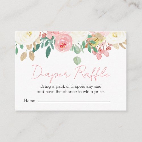 Blush Pink Floral Girl Baby Shower Diaper Raffle Enclosure Card