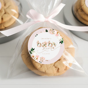 Blush pink floral girl baby shower elegant classic round sticker