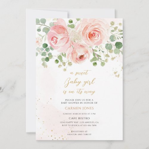 Blush Pink Floral Girl Baby Shower Invitation