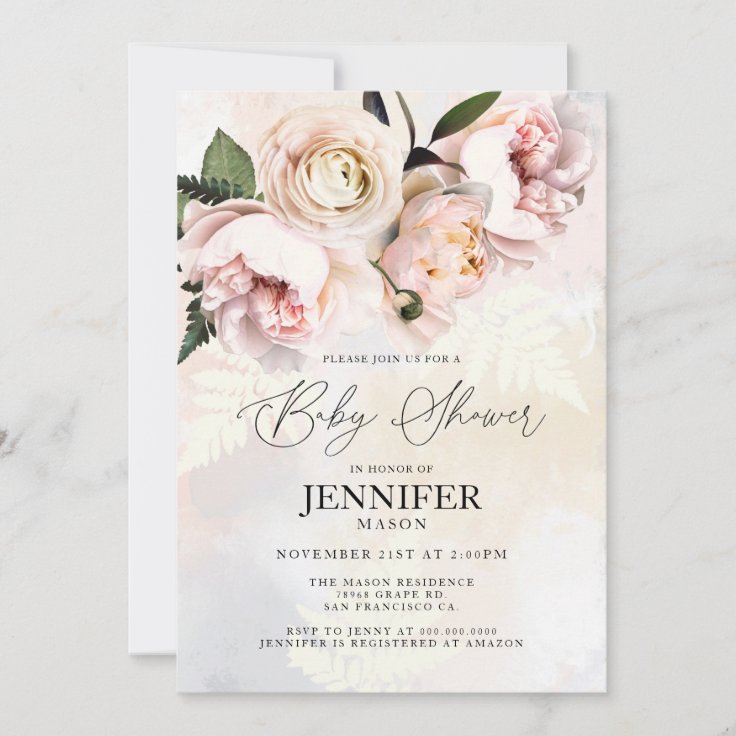 Blush Pink Floral Girl Baby Shower Invitation | Zazzle