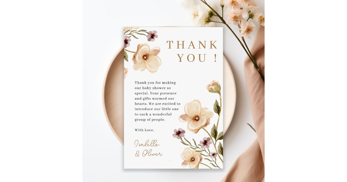 Blush Pink Floral Girl Baby Shower Thank You Card | Zazzle