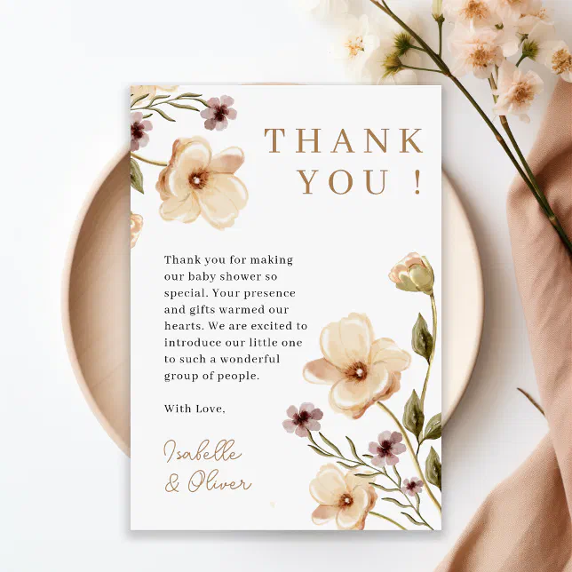 Blush Pink Floral Girl Baby Shower Thank You Card | Zazzle