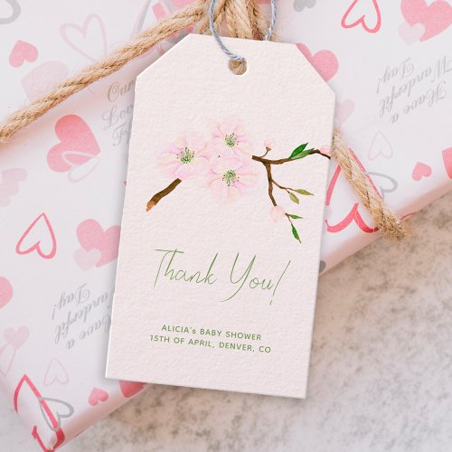 Blush pink floral girl baby shower thank you favor gift tags