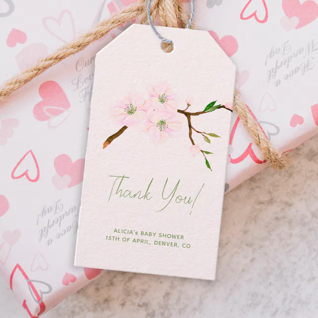Blush pink floral girl baby shower thank you favor gift tags | Zazzle