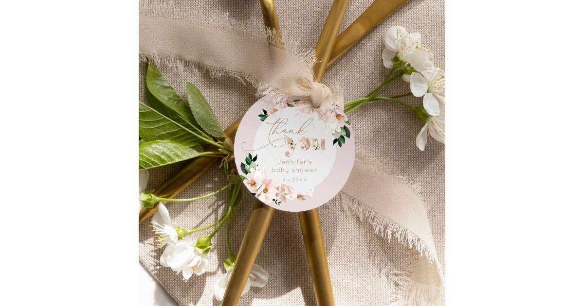 Blush pink floral girl baby shower thank you favor tags | Zazzle