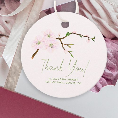 Blush pink floral girl baby shower thank you favor tags