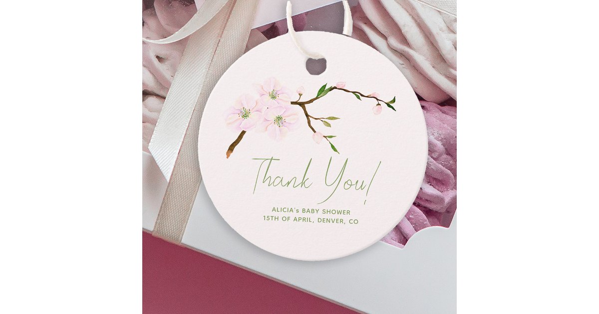 Blush pink floral girl baby shower thank you favor tags | Zazzle