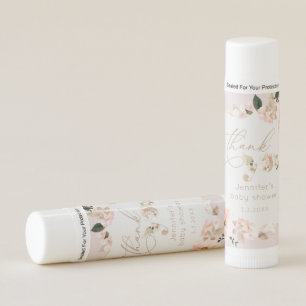 Blush pink floral girl baby shower thank you lip balm