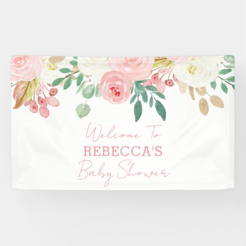 Blush Pink Floral Girl Baby Shower Welcome Banner