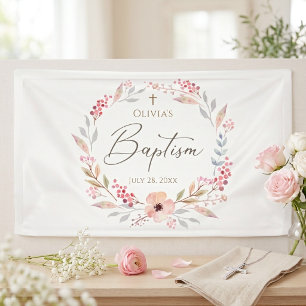 Blush Pink Floral Girl Baptism Banner