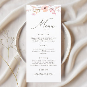 Blush Pink Floral Girl Baptism Menu Card