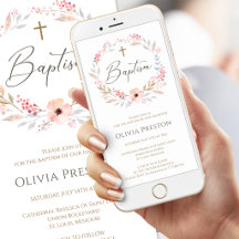 Blush Pink Floral Girl Baptism Mobile Invitation