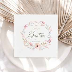 Blush Pink Floral Girl Baptism Napkins