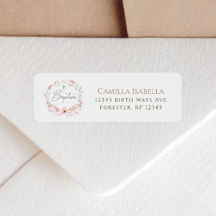 Blush Pink Floral Girl Baptism Return Address Label
