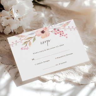 Blush Pink Floral Girl Baptism RSVP Card