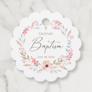 Blush Pink Floral Girl Baptism Scallopd Favor Tags