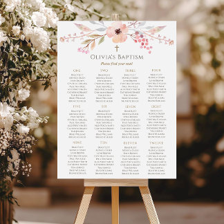 Blush Pink Floral Girl Baptism Seating Chart Foam Board