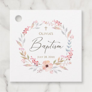 Blush Pink Floral Girl Baptism Square Favor Tags