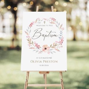 Blush Pink Floral Girl Baptism Welcome Sign
