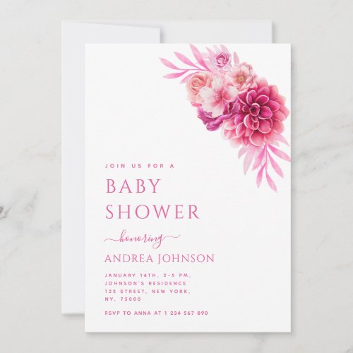 Blush Pink Floral Girl Cute Elegant Baby Shower Invitation