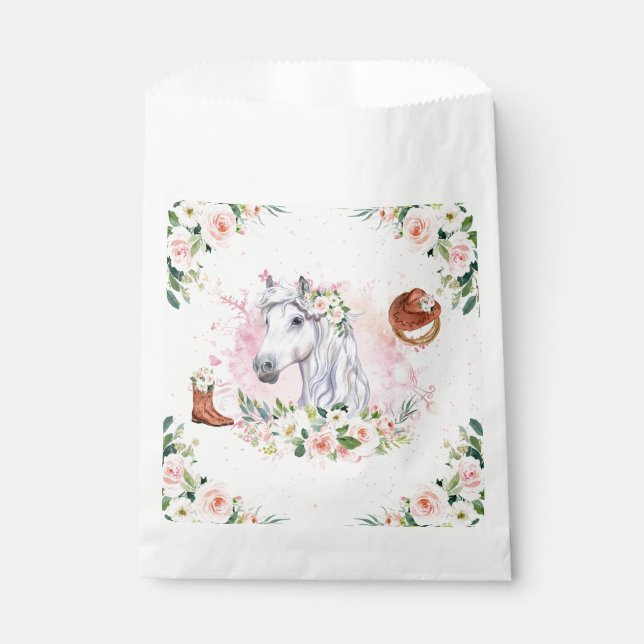 Blush Pink Floral Girl Horse Birthday Party Favor Bag (Front)