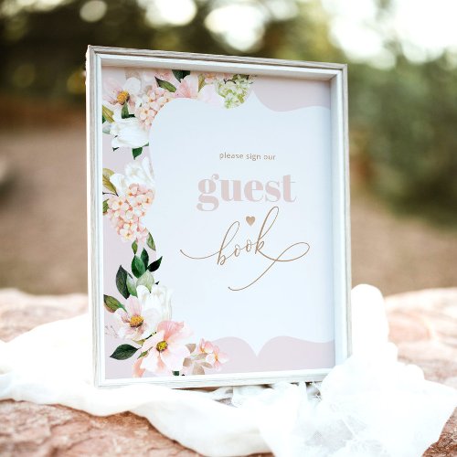 Blush pink floral girl shower sign the Guest book 