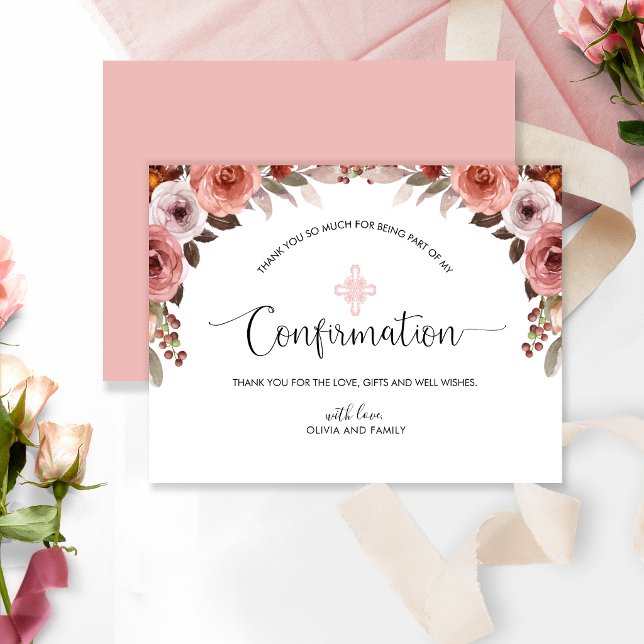 Blush Pink Floral Girl's Confirmation Thank You Card (Creator Uploaded)