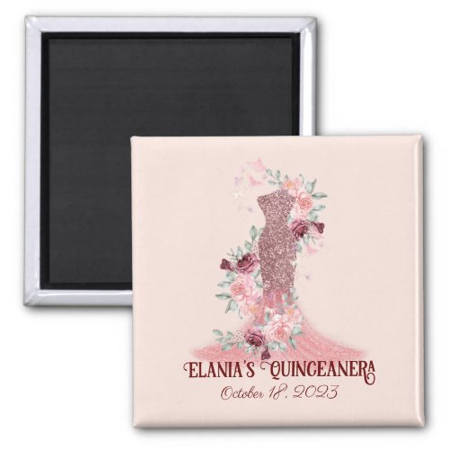 Blush Pink Floral Girly Quinceanera Party Favor Magnet