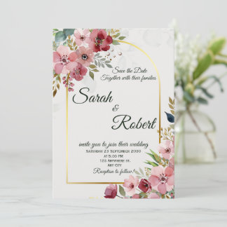 Blush Pink Floral Gold Arch Wedding Invitation