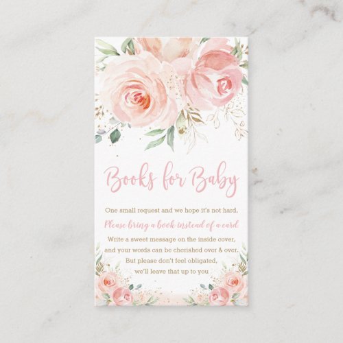 Blush Pink Floral Gold Baby Shower Bring a Book Enclosure Card