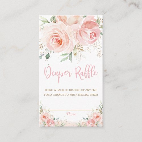 Blush Pink Floral Gold Baby Shower Diaper Raffle Enclosure Card