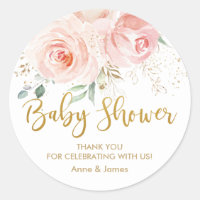 Blush Pink Floral Gold Baby Shower Thank You Favor Classic Round Sticker