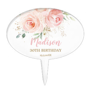 Blush Pink Floral Gold Birthday Baby Shower   Cake Topper