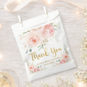 Blush Pink Floral Gold Bridal Baby Shower Birthday Favor Bag