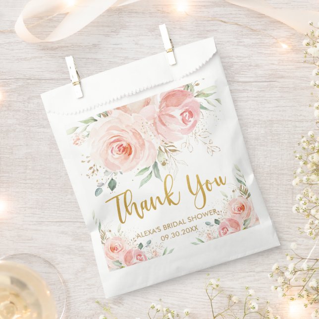 Blush Pink Floral Gold Bridal Baby Shower Birthday Favor Bag (Clipped)