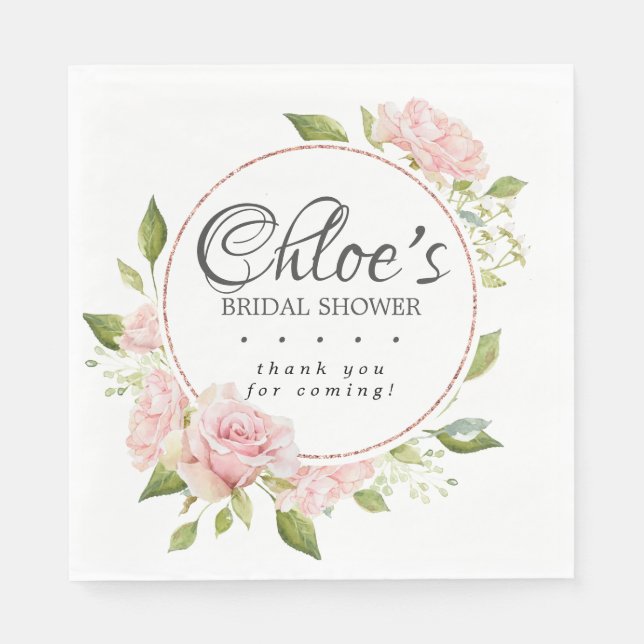 Blush Pink Floral Gold Bridal Shower Napkins (Front)