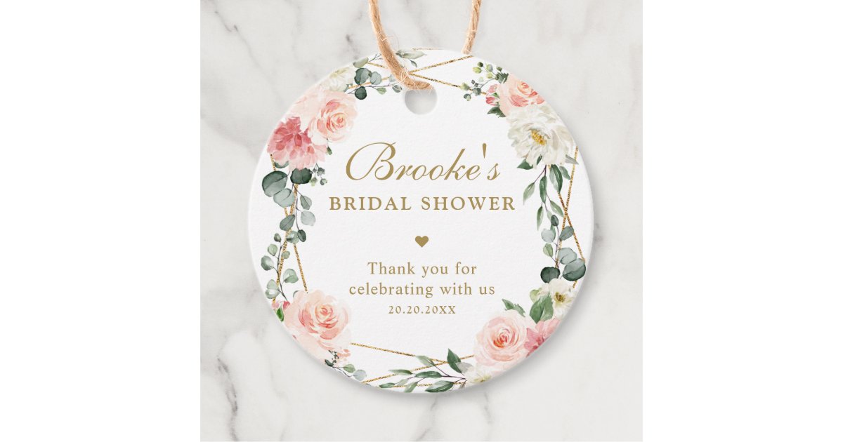 Blush Pink Floral Gold Bridal Shower Thank you Fa Favor Tags | Zazzle