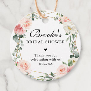 Blush Pink Floral Gold  Bridal Shower Thank you Favor Tags